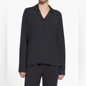 Skims Soft Loungewear Button Down Sleep Shirt in Onyx - Size L